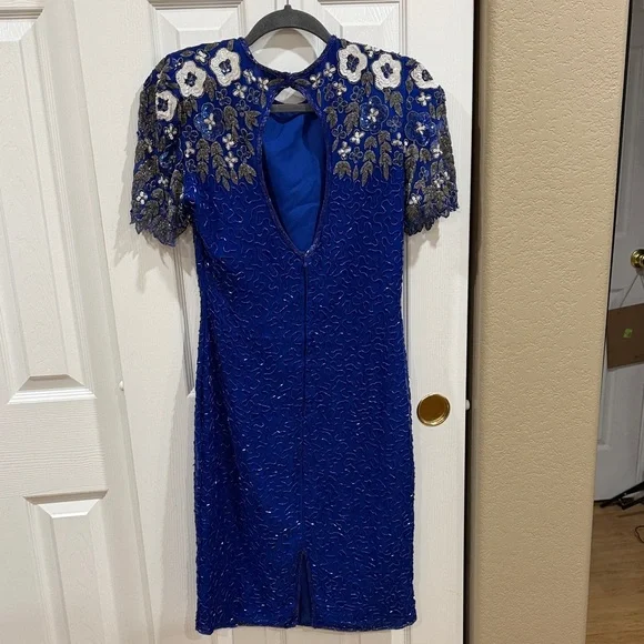 Laurence Kazar vintage Blue Embroidered Dress size small - Picture 8 of 12